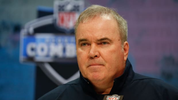 Feb 26, 2020; Indianapolis, Indiana, USA; Dallas Cowboys coach Mike McCarthy speaks to the media during the 2020 NFL Combine at the Indiana Convention Center.